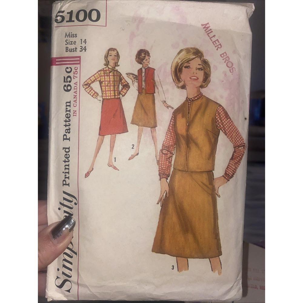 Vintage Simplicity 5100 Sewing Pattern 1960s Blouse Skirt Jacket Size 14 Bust 34